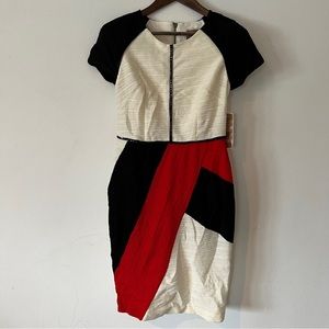 Nue By Shani Color Block Short Sleeve Crepe Heavy Dress